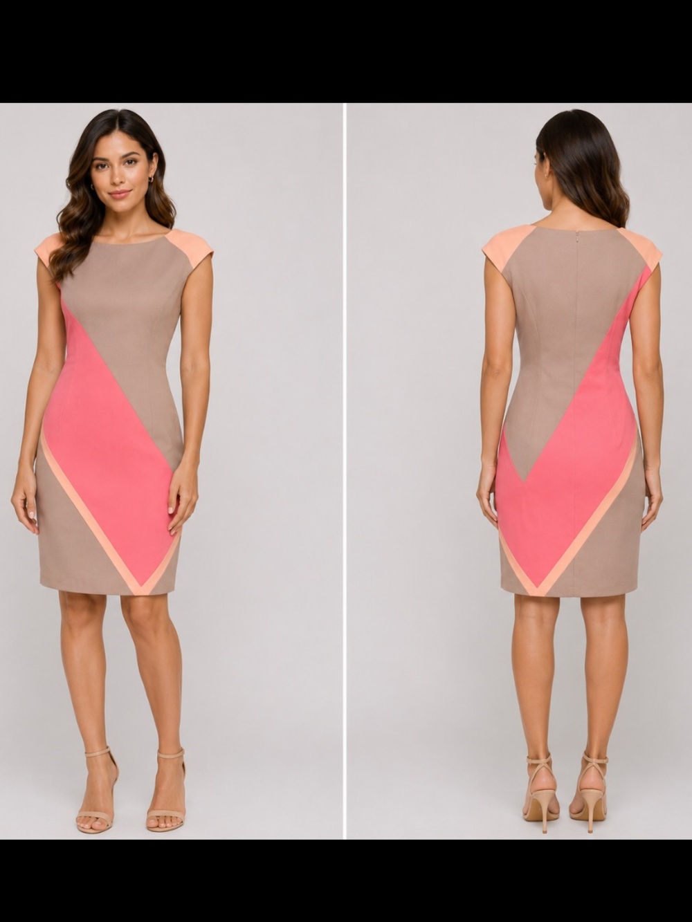 Maggy London Pink, Taupe & Peach Colorblock Sleeveless Shift Dress NWT Size 12